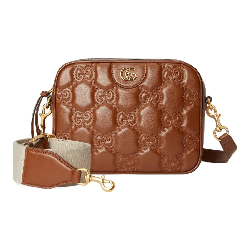 GUCCI GG Matelassé Leather Small Square Camera Bag Shoulder Bags Handbags Small Size Women's Light Brown-3
