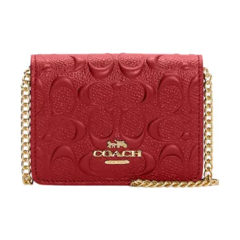 COACH Chain Smooth Calfskin With Smooth Leather Shoulder Bag Crossbody Bag Wallets Mini Women's Red