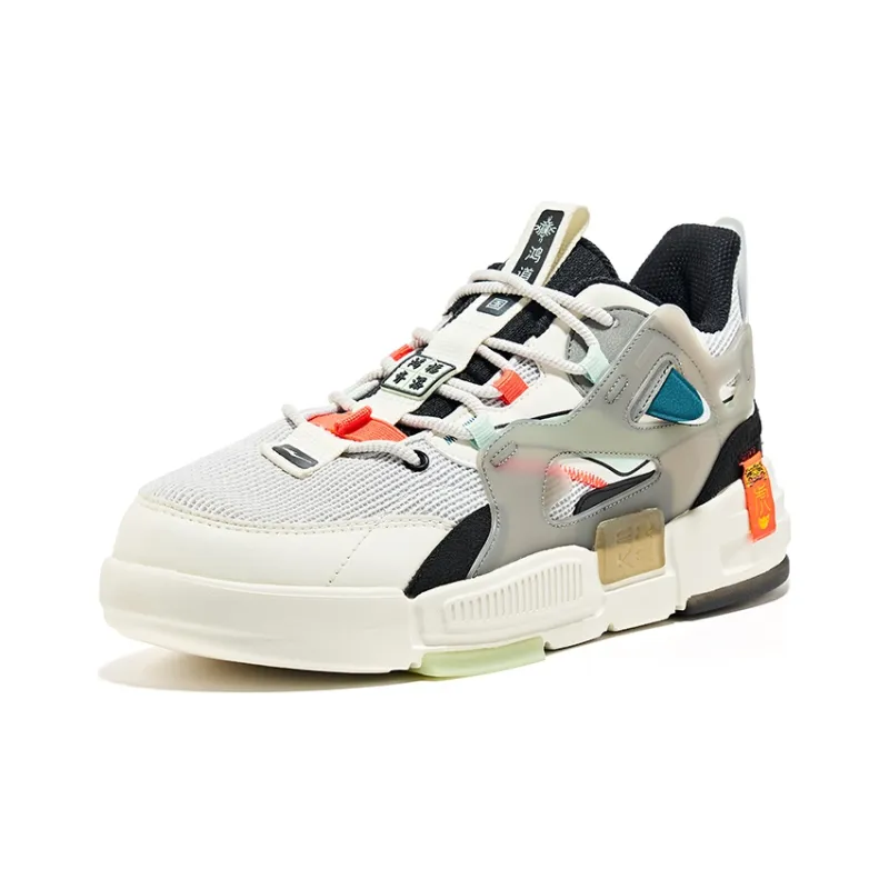 Erke Low-Top Skateboard Shoes Men's White Dew Gray Light Cool Green-2