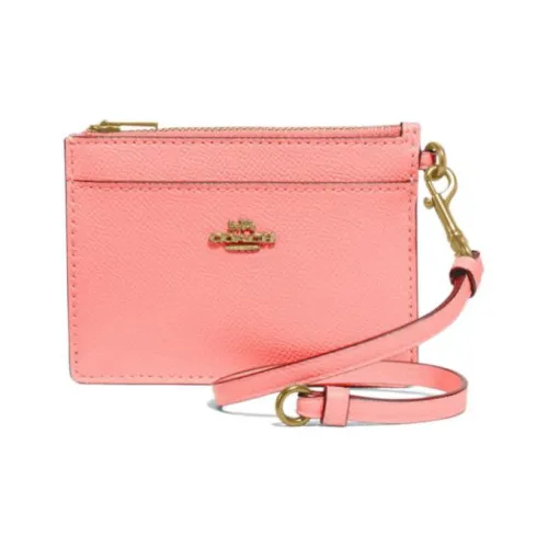 COACH Card Case Cross-Stitch Leather Coin Purses Card Holders Mini Women's Candy Pink