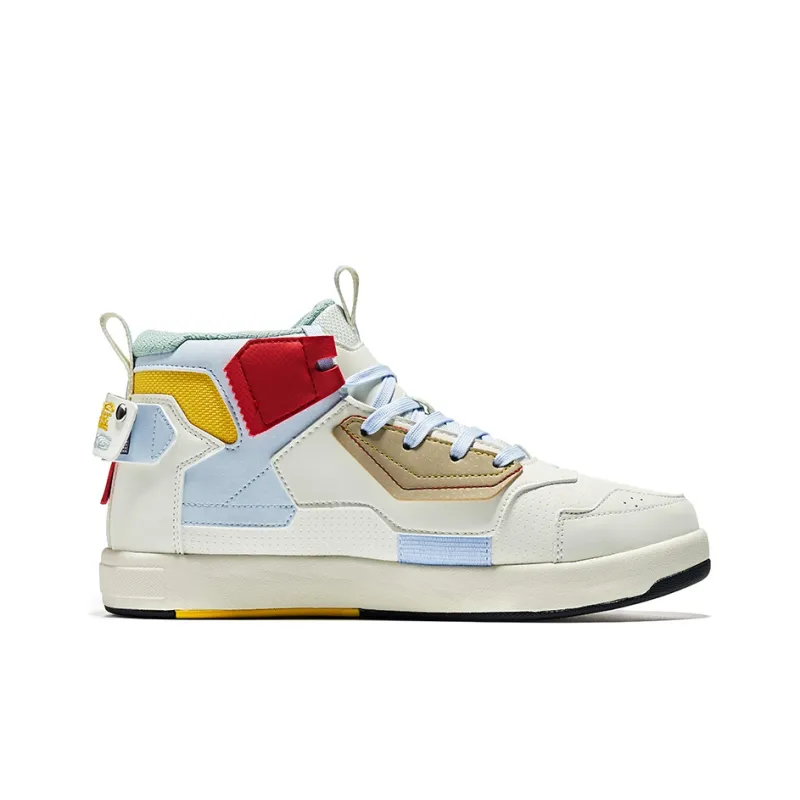 Erke Qidian-Gintama High-Top Skateboard Shoes Women's White Gray Blue-1