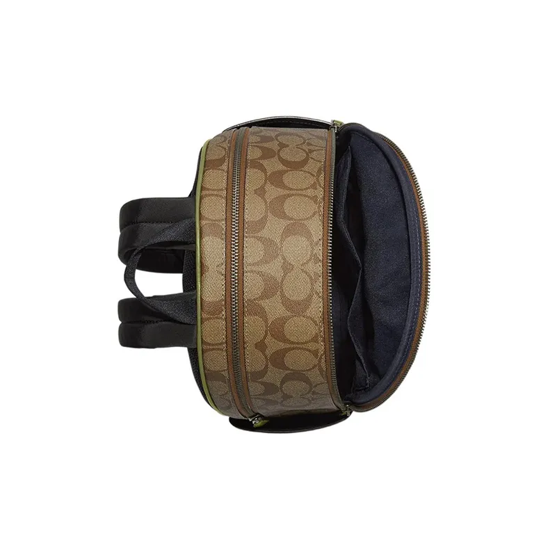 COACH Court Canvas With Pebbled Leather Backpack Medium Size Women's Khaki & Olive Green-2