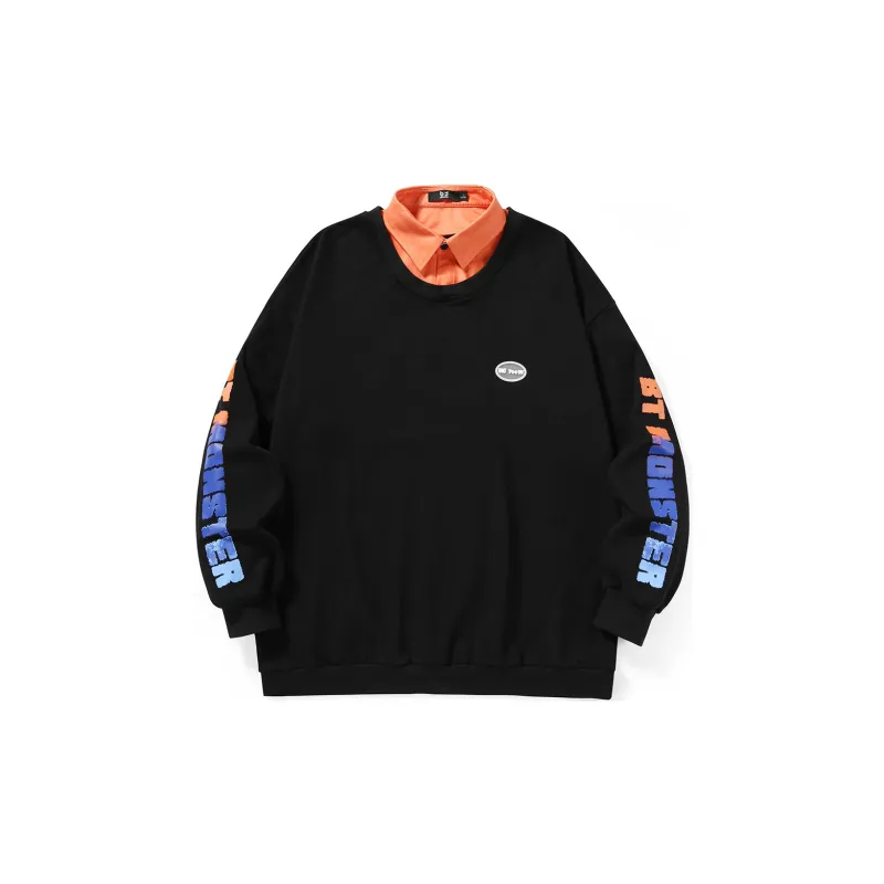 Bt Lapel Loose Fit Mock Two Piece Sweatshirt Unisex-1