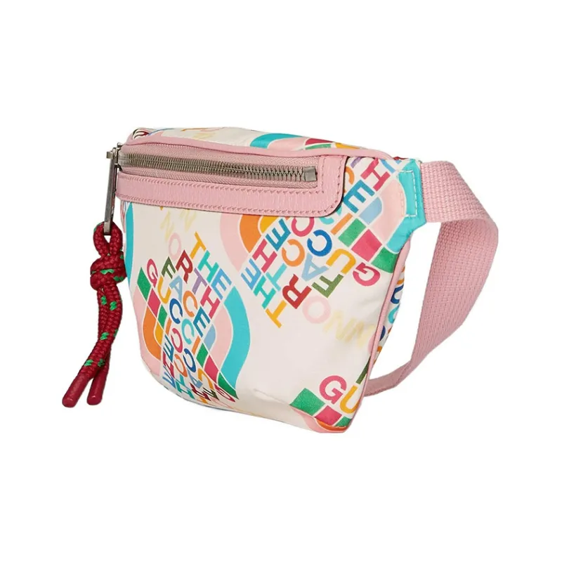 GUCCI The North Face Collaboration Leather Fanny Pack Sling Bags Men's Pink/White-1