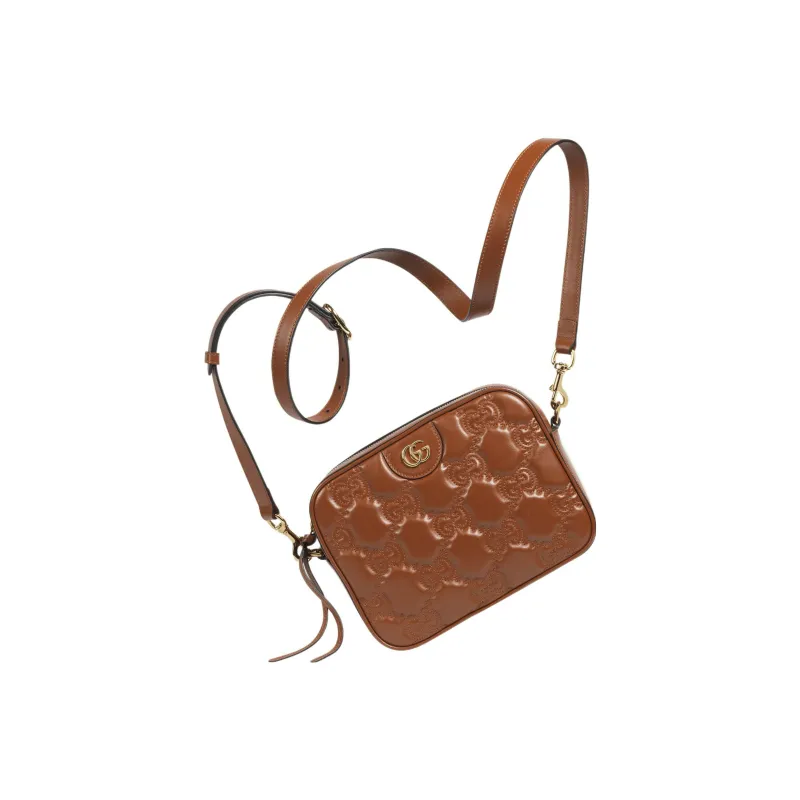GUCCI GG Matelassé Leather Small Square Camera Bag Shoulder Bags Handbags Small Size Women's Light Brown-5