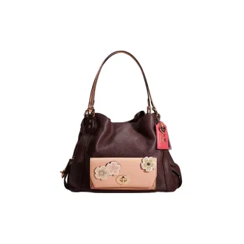 COACH Edie Multicolor Pebbled Leather Handbag Shoulder Bag Women's Ox Blood Red With Pink
