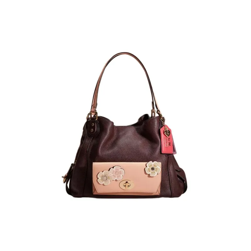 COACH Edie Multicolor Pebbled Leather Handbag Shoulder Bag Women's Ox Blood Red With Pink-0