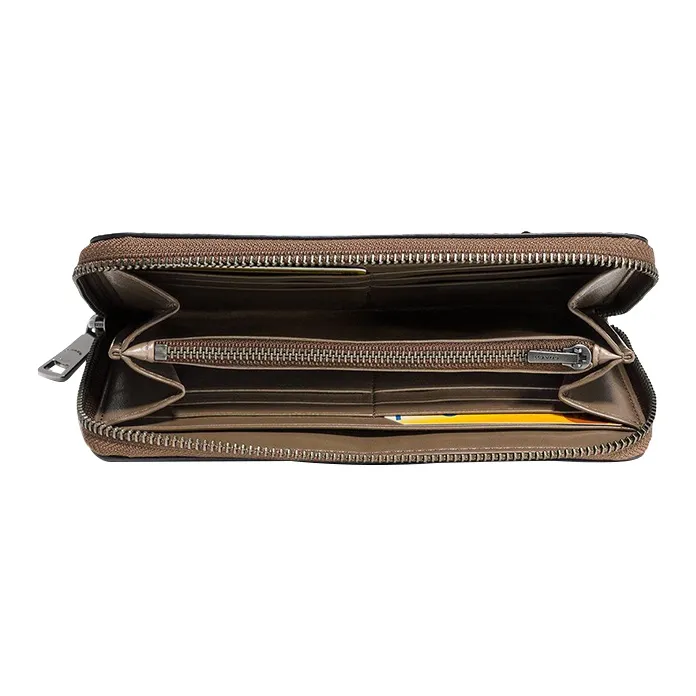 COACH Accordion Zip Cross Grain Leather Clutch Trunk Bag Wallet Small Size Women's Army Green-1