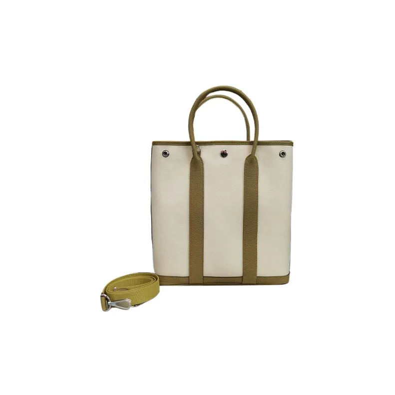 HERMES Garden Calfskin With Canvas Canvas Bag Shoulder Bag Crossbody Bag Handbag Women's Cardamom Green/Vanilla-1