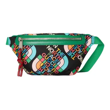 GUCCI The North Face Collaboration Leather Shoulder Bag, Crossbody Bag, Sling Bag, Fanny Pack Men's Green/Black