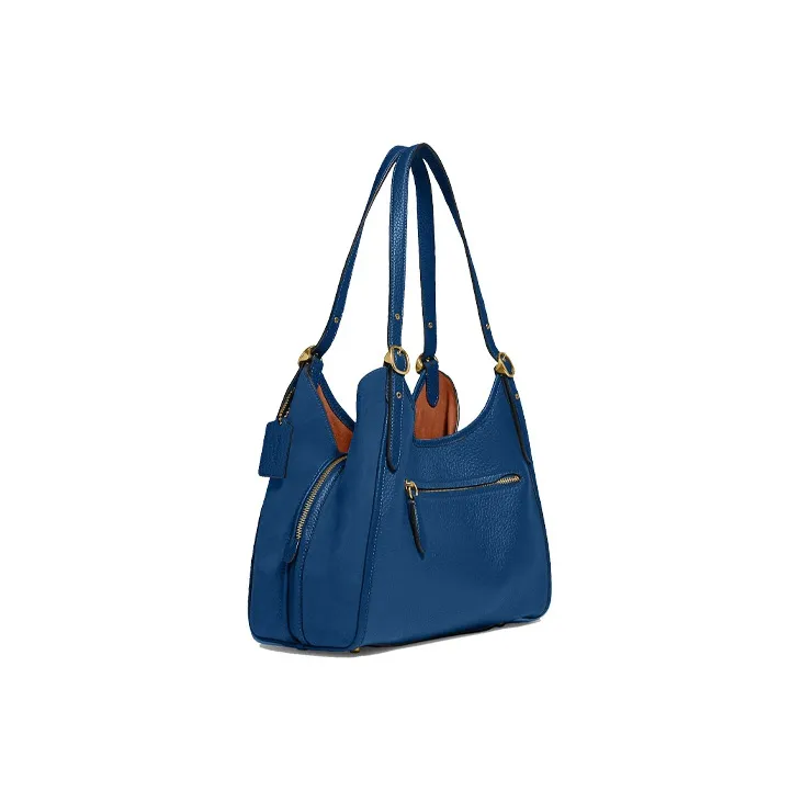 COACH Lori Soft Grained Leather And Suede Shoulder Bag Handbag Shoulder Bag Medium Size Women's Navy Blue-1