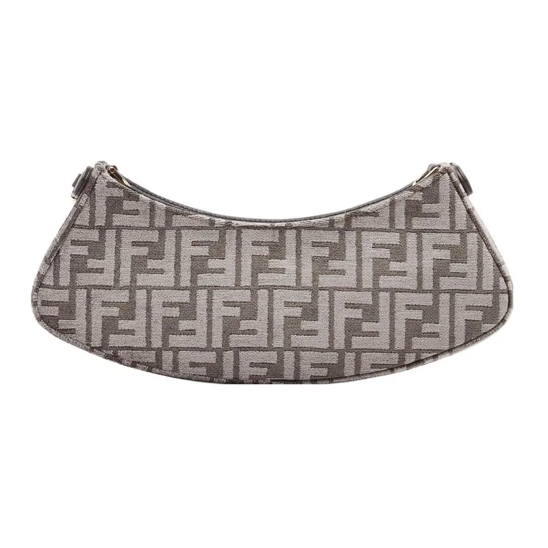 FENDI O'Lock Swing Fabric Cow Leather Patchwork Shoulder Bag Handheld Handbag Shoulder Bag Women's Gray-3
