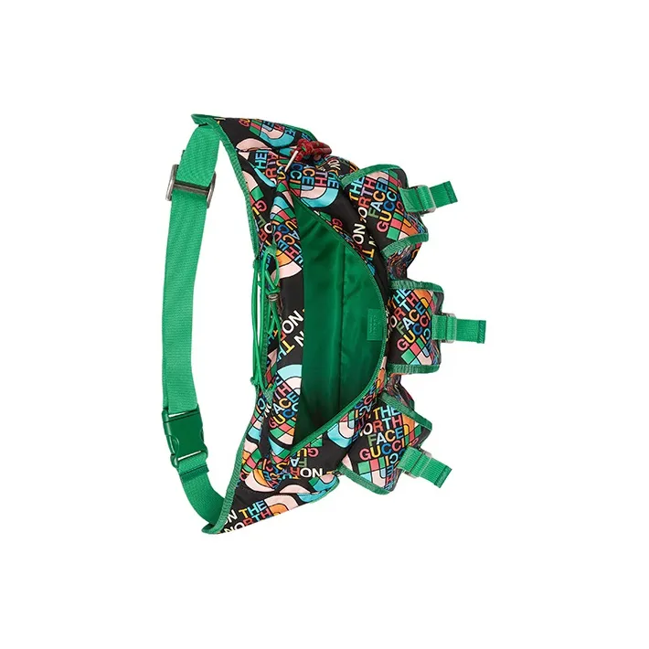 GUCCI The North Face Collaboration Nylon Sling Bag Fanny Pack Large Size Men's Green/Black-6