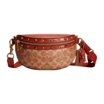 COACH Bethany Coated Canvas With Genuine Calfskin Fanny Pack Small Size Women's Brown Monogram & Red