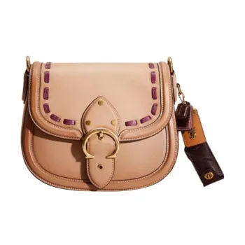 COACH Beat Leather Saddle Bag, Shoulder Bag, Crossbody Bag Medium Size Women's Taupe