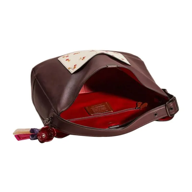 COACH Bedford Glove Tanned Leather Tote Bag, Shopping Bag, Handbag, Shoulder Bag Women's Ox Blood Red & Ecru-2