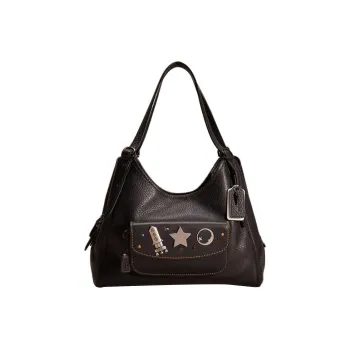COACH Lori Pebbled Leather Handbag Shoulder Bag Large Size Women's Black
