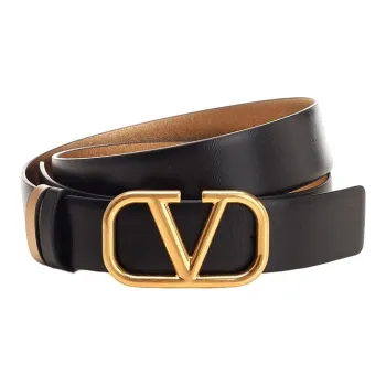 Valentino V Logo Smooth Buckle Belt Women's Black