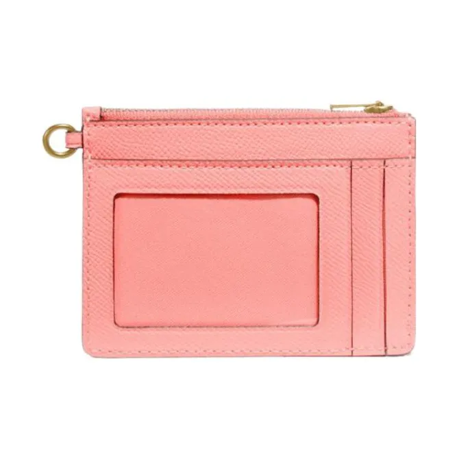 COACH Card Case Cross-Stitch Leather Coin Purses Card Holders Mini Women's Candy Pink-1
