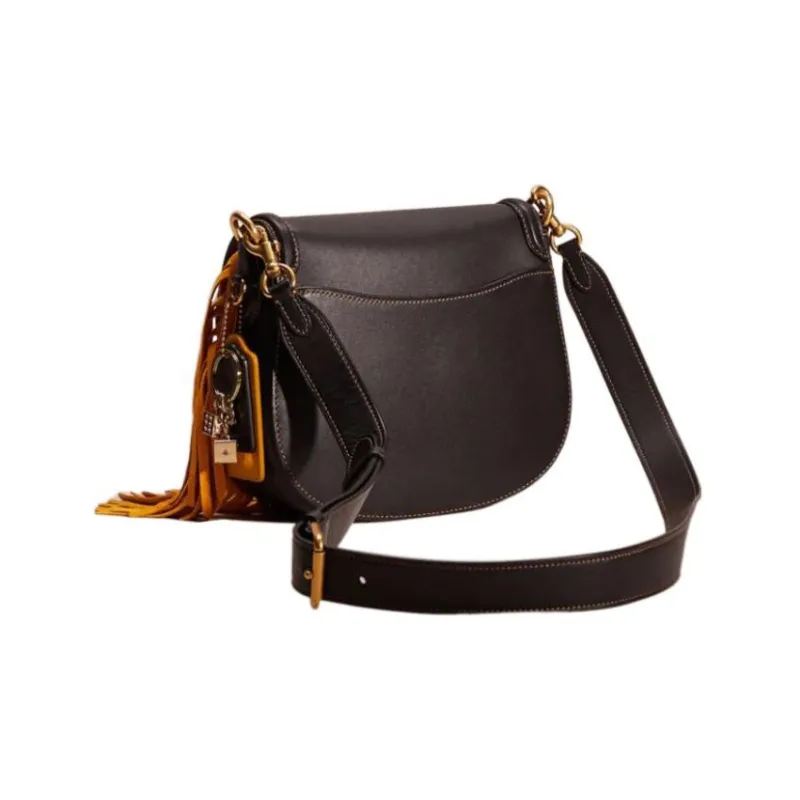 COACH Beat Glove Tanning Saddle Bag Shoulder Bag Crossbody Bag Medium Size Women's Black-1