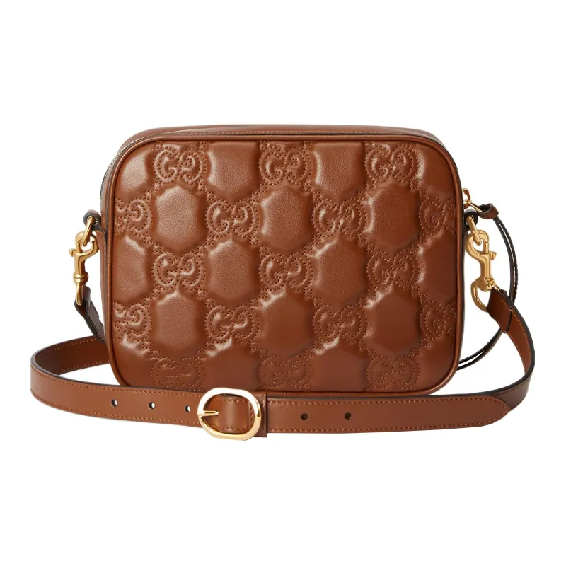 GUCCI GG Matelassé Leather Small Square Camera Bag Shoulder Bags Handbags Small Size Women's Light Brown-2