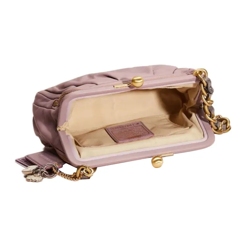 COACH Parker Leather Locking Kiss Bag One Shoulder Clutch Small Size Women's Fuchsia-2