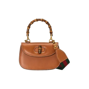 GUCCI Bamboo 1947 Leather Shoulder Bag Crossbody Bag Handbag Small Size Women's Brown
