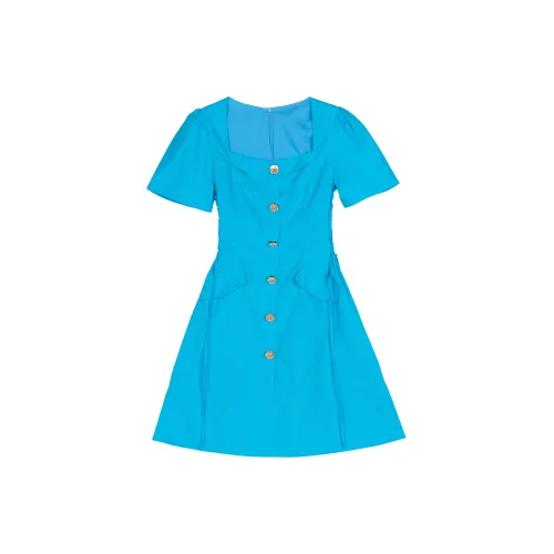 Leather Cat Short-Sleeved Dresses Women's Blue