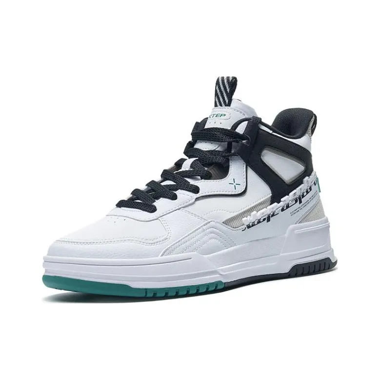 XTEP Cushioning Wear Resistant Mid Top Skateboard Shoes Men's White Black-1