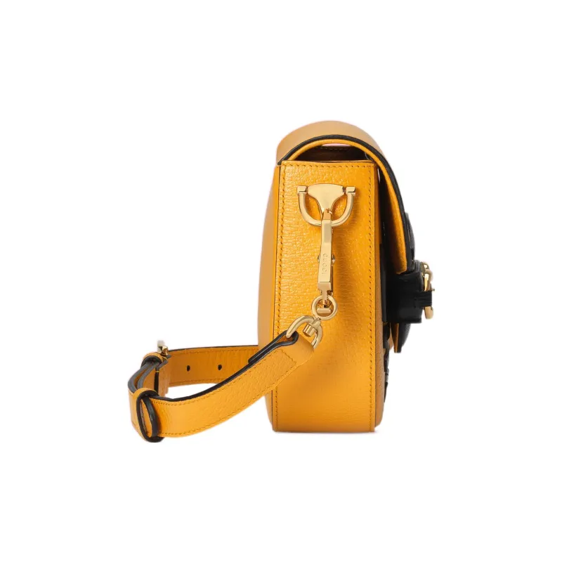 GUCCI Horsebit 1955 Leather Shoulder Bag Crossbody Bag Mini Women's Yellow-3