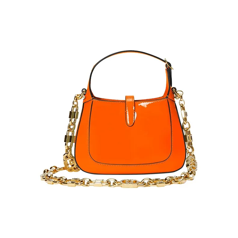 GUCCI Jackie 1961 Patent Leather Crescent Shoulder Bag Shoulder Bag Mini Women's Orange-3