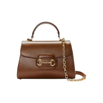 GUCCI Horsebit 1955 Leather Shoulder Bag Crossbody Bag Handbag Medium Size Women's Dark Brown