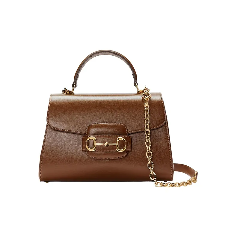 GUCCI Horsebit 1955 Leather Shoulder Bag Crossbody Bag Handbag Medium Size Women's Dark Brown-0