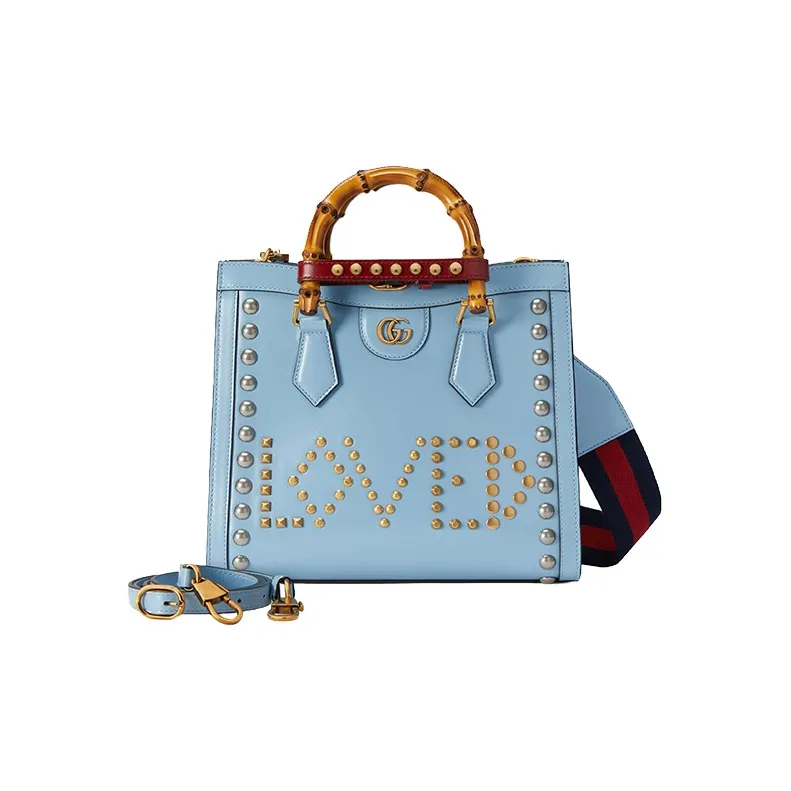 GUCCI Diana Leather Tote Bag Shopping Bag Shoulder Bag Crossbody Bag Handbag Small Size Women's Light Blue-2
