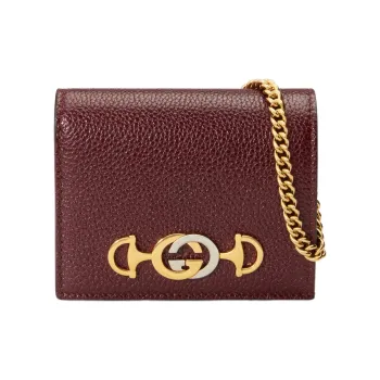 GUCCI Zumi Grained Leather Wallets Card Holders Women's Burgundy