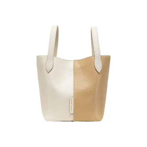 VANESSA HOGAN Cow Leather Leather Basket Bag Bucket Bag Shoulder Bag Handbag Medium Size Women's Khaki