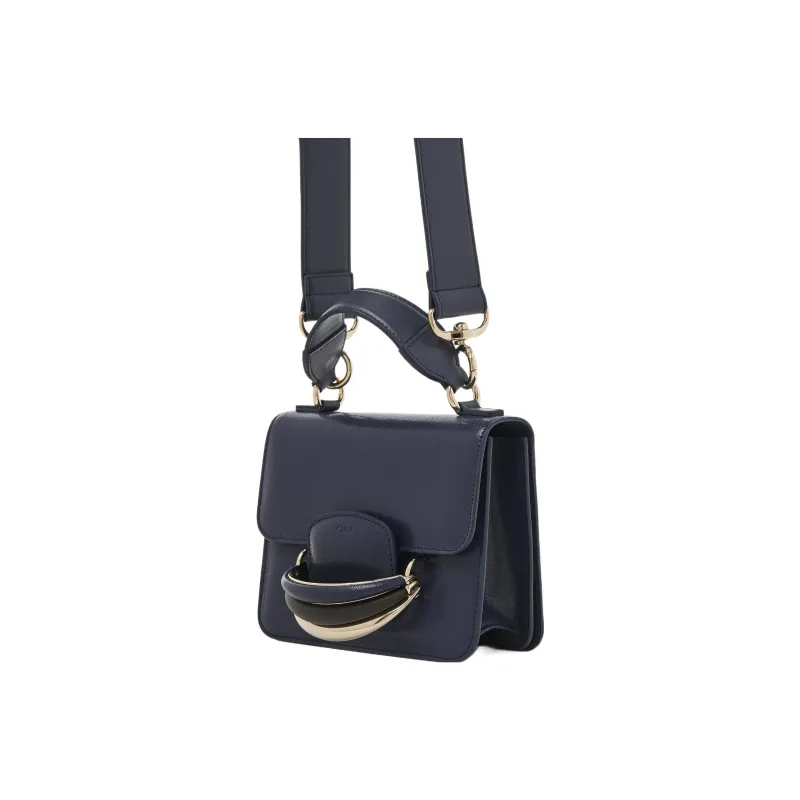 Chloe Kattie Bright Goatskin Handbag, Shoulder Bag, Crossbody Bag Trumpets Women's Dark Blue-1