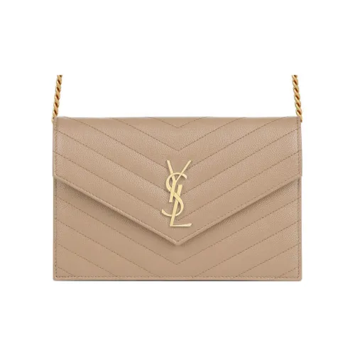 SAINT LAURENT CASSANDRE Calfskin Envelope Bag Wallets Shoulder Bag Crossbody Bag Women's Dark Beige