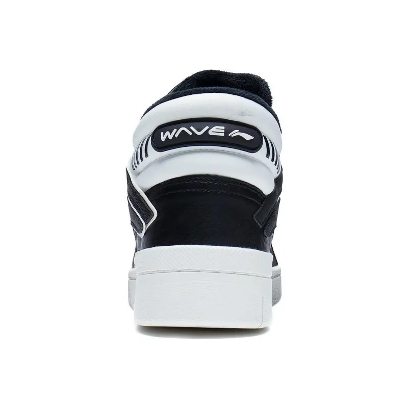 LiNing Thermal Slip Resistant And Abrasion Resistant Mid Top Skateboard Shoes Men's Black White-5