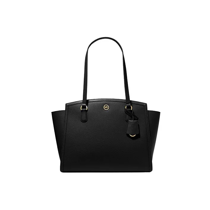 MICHAEL KORS Chantal Pebbled Leather Tote Bag Shopping Bag Shoulder Bag Handbag Large Size Women's Black-0