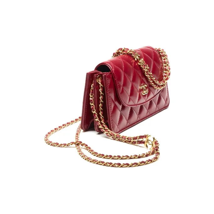 CHANEL 22K Autumn And Winter Sheepskin Flap Bag, One Shoulder Crossbody, Cell Phone Pouch Trumpets Women's Burgundy-1