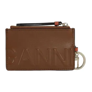 GANNI Matte Leather Wallets Coin Purses Women's Brown