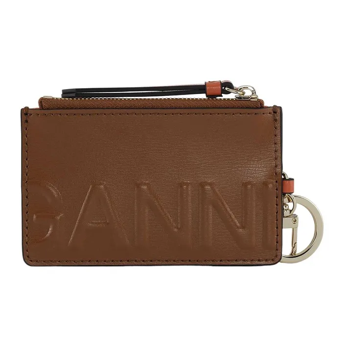 GANNI Matte Leather Wallets Coin Purses Women's Brown-0