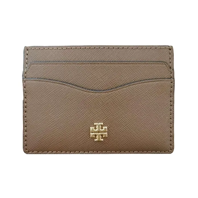 TORY BURCH Emerson Leather Card Holder Women's Brown-0