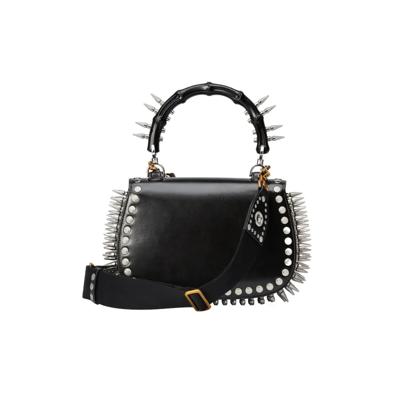GUCCI Bamboo 1947 Leather Shoulder Bag Crossbody Bag Handbag Small Size Women's Black-2