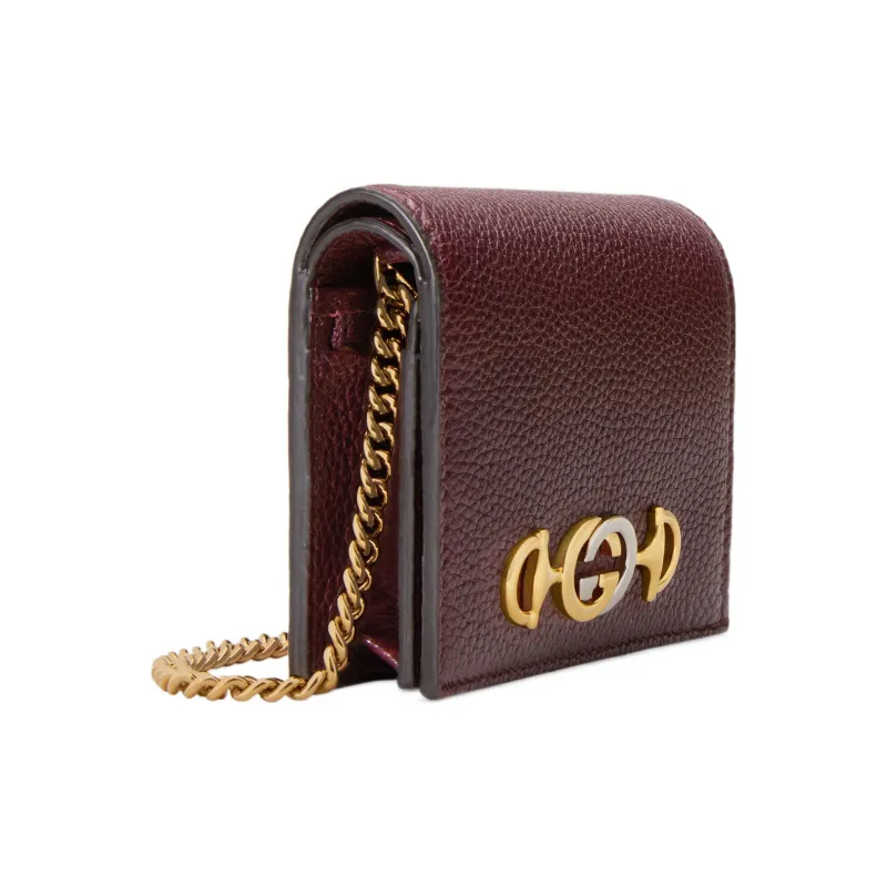 GUCCI Zumi Grained Leather Wallets Card Holders Women's Burgundy-1