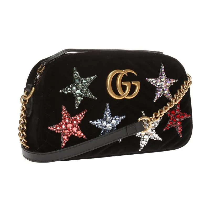 GUCCI GG Marmont Velvet Camera Bag, Shoulder Bag, Crossbody Bag Trumpets Women's Black-1