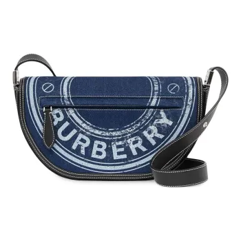 Burberry Olympia Cotton Denim With Lambskin Handheld Crossbody Bag Shoulder Bag Women's Denim Blue