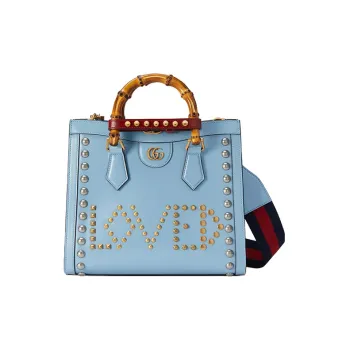 GUCCI Diana Leather Tote Bag Shopping Bag Shoulder Bag Crossbody Bag Handbag Small Size Women's Light Blue