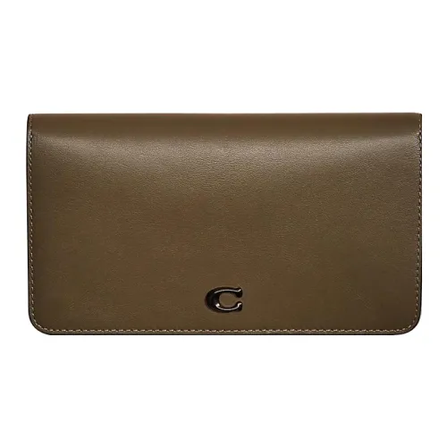 COACH Slim Wallet Genuine Leather Clutches Wallets Women's Army Green